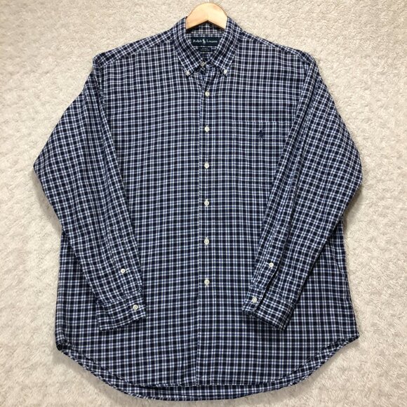 Polo Ralph Lauren Blake Men's Cotton Button Front Shirt Blue/Black Plaid Size XL - Picture 2 of 6